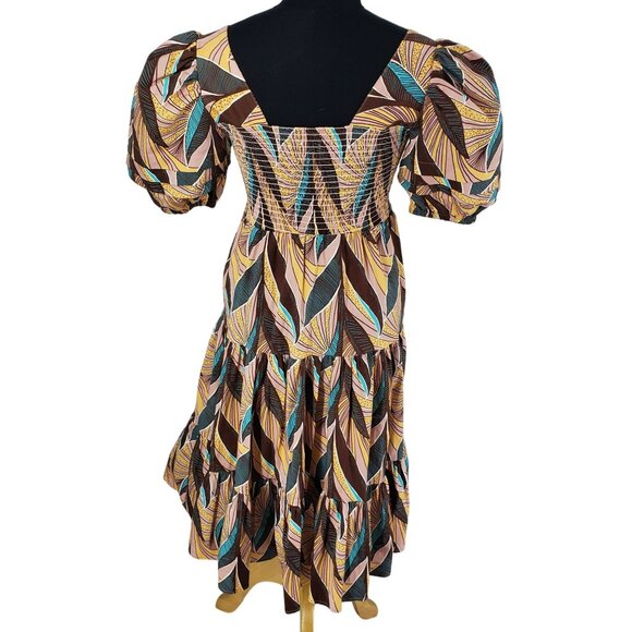 Autumn Adeigbo Della African Leaf Print Dress Smocked Pink Colorful - Picture 14 of 14